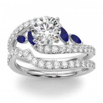 Swirl Design Lab Grown Diamond & Marquise Sapphire Bridal Ring Set in Palladium (0.96ct)